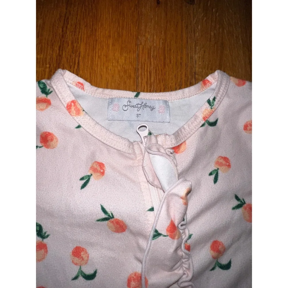SweetHoney Girls 3T Pink Peach Print Ruffle Long Sleeve One Piece Zipper Romper
